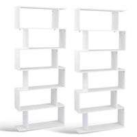 6 Shelf Bookcase, Modern S-Shaped Z-Shelf Style Bookshelf