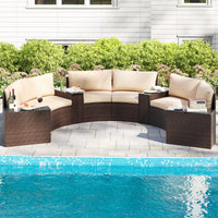 Tangkula 5 Pieces Patio Furniture Set Rattan Half-Moon Curved Sectional Cushioned Sofas