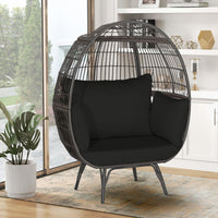 Tangkula Oversized Wicker Egg Chair, Wicker Patio Basket Circle Lounge Chair w/Metal Stand & 4 Thick Cushions, 450 LBS Max Load
