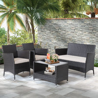 Tangkula 4 Pieces Patio Furniture Set, Patiojoy Outdoor PE Wicker Conversation Set with Soft Cushions and Tempered Glass Tabletop