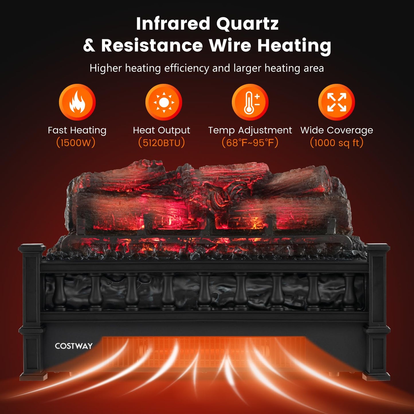 Tangkula 20" Electric Fireplace Log Set Heater with Adjustable Temp