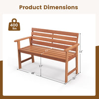 Tangkula 48 Inch Hardwood Patio Bench, Wood 2-Seat Chair with Breathable Slatted Seat & Inclined Backrest