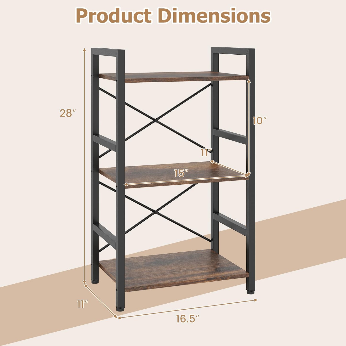 Tangkula 16.5" Width Wooden Open Bookcase with Metal Frame