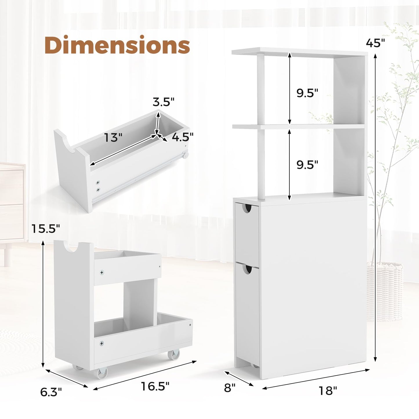 Tangkula Slim Bathroom Storage Cabinet