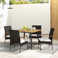 Tangkula Ensemble de salle à manger d'extérieur 5 pièces en rotin synthétique, table à manger carrée en bois d'acacia de 108 cm et chaises avec coussins