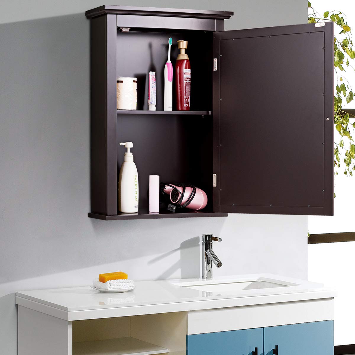 Tangkula Bathroom Cabinet with Mirror, Mirrored Wall-Mounted Storage Medicine Cabinet