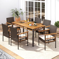 Tangkula Outdoor Acacia Wood Rectangular Table with 1.97” Umbrella Hole and Cushioned Chairs