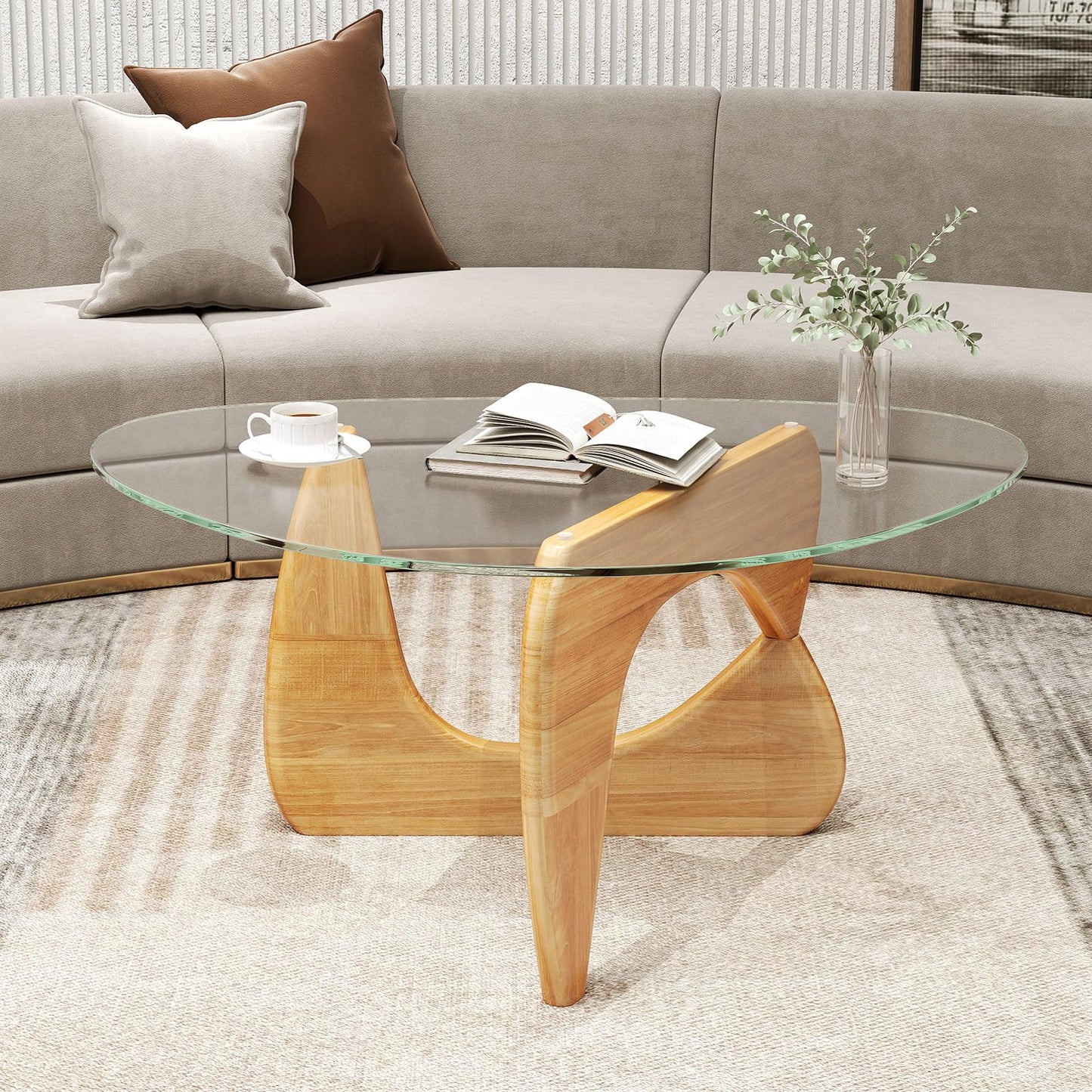 Tangkula Triangle Glass Coffee Table Mid-Century Modern Center Table