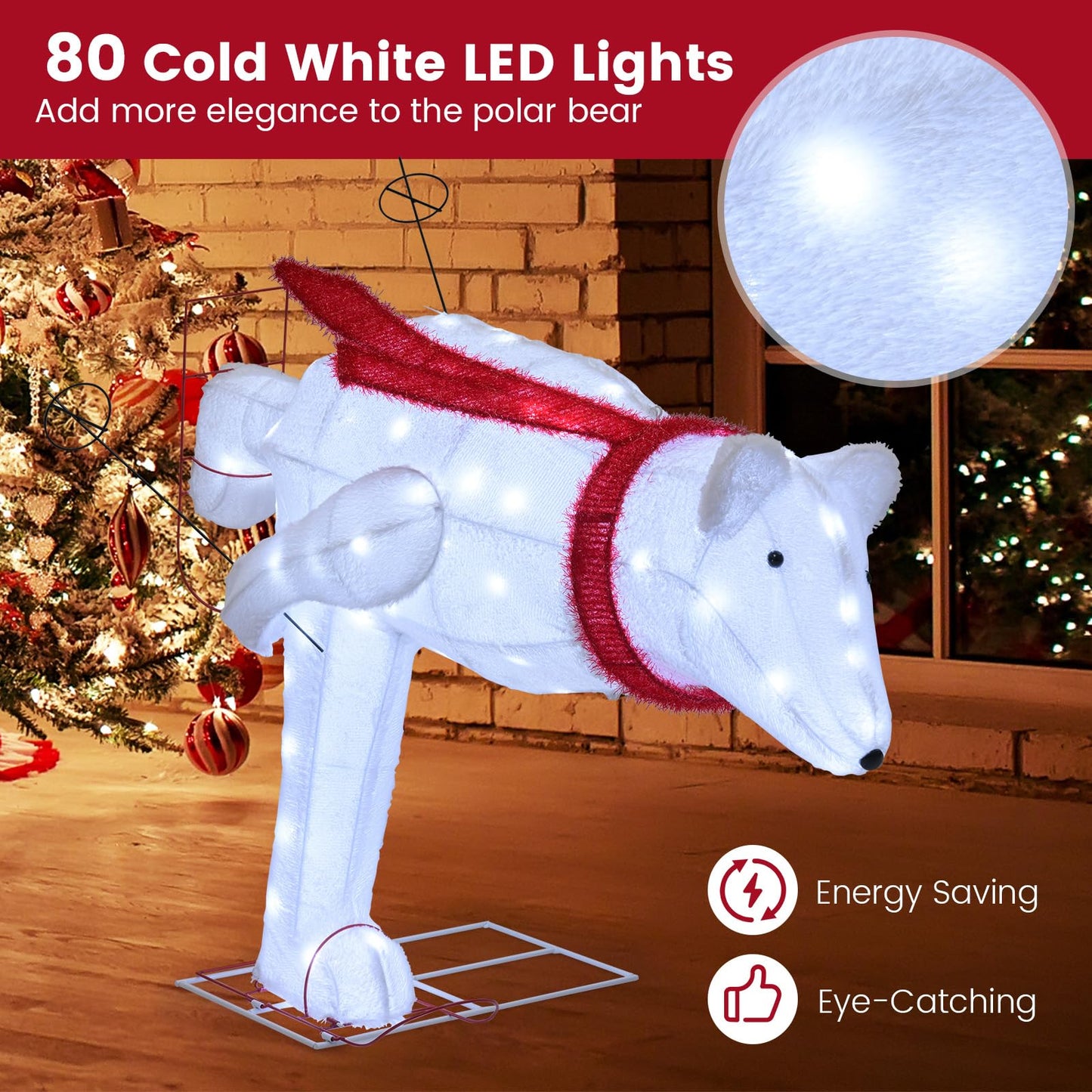 Tangkula 4.5 ft Christmas Skiing Polar Bear, Pre-Lit Xmas Bear Ornament w/ 80 LED Lights