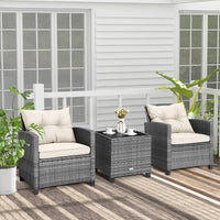 Tangkula PE Rattan Wicker 3 Pcs Outdoor Sofa Set w/Washable Cushion and Tempered Glass Tabletop