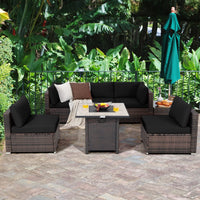 Ensemble de meubles de patio 7 pièces Tangkula avec table brasero, table brasero au propane 30 pouces 50 000 BTU