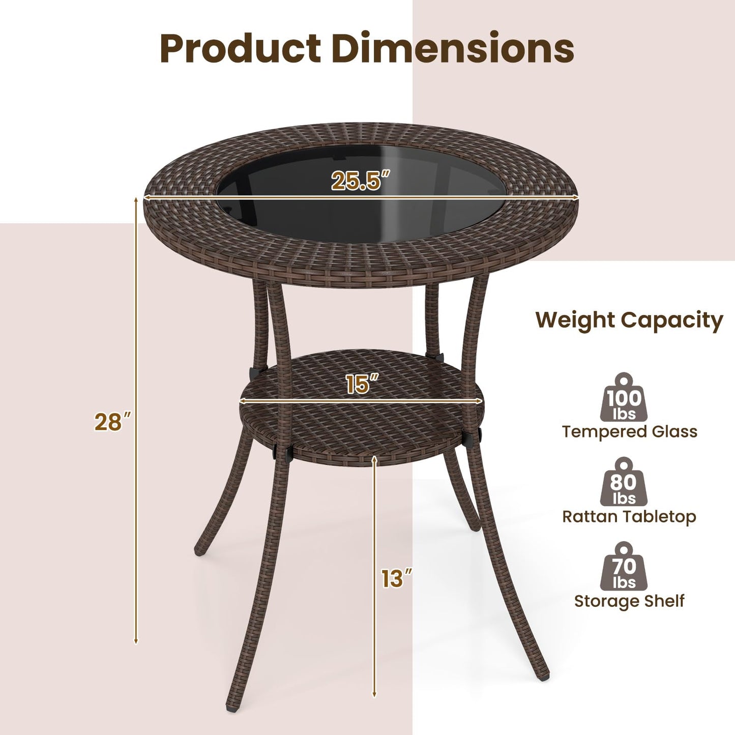 Tangkula 25.5" Wicker Patio Dining Table
