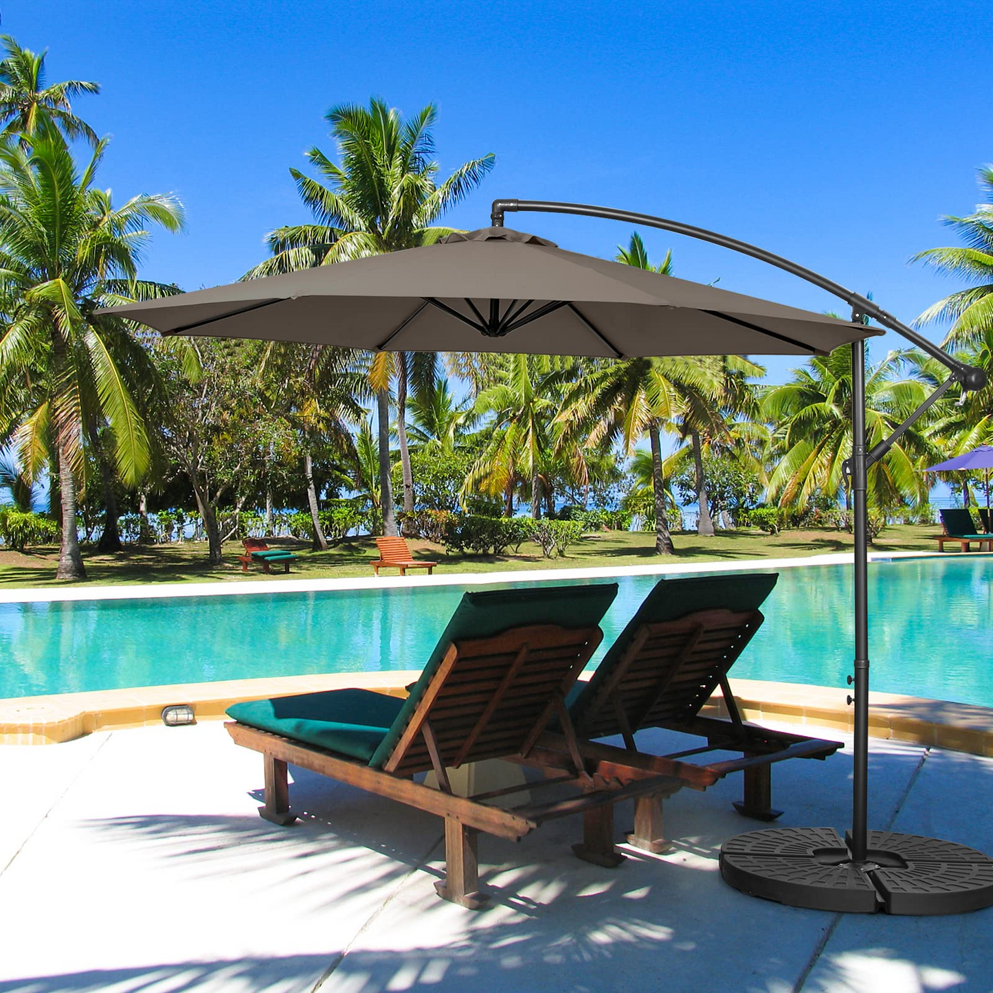 Tangkula 10 FT Patio Offset Umbrella with 8 Ribs, Outdoor Cantilever Umbrella with Cross Base and Crank