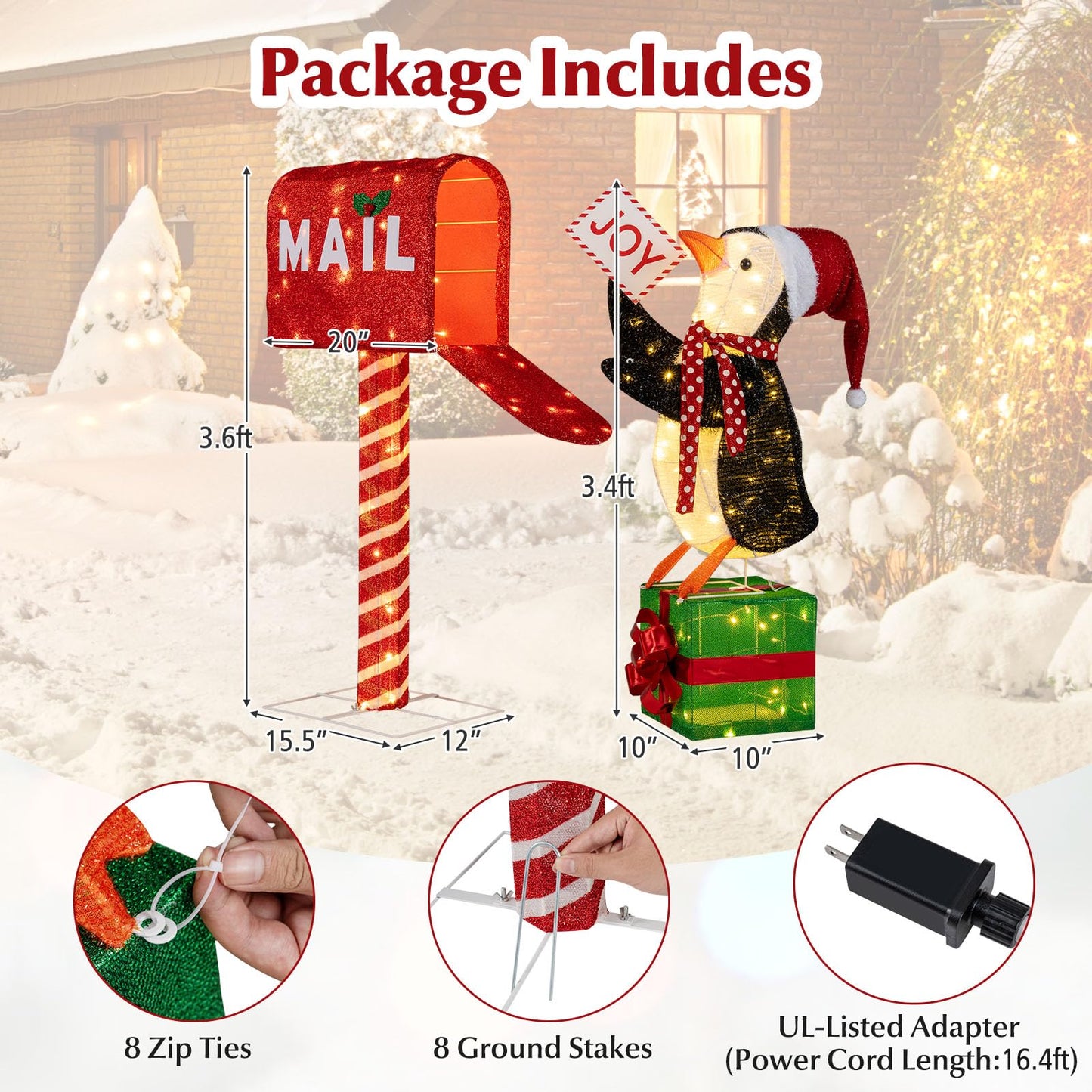 Tangkula Christmas Lighted Mailbox & Penguin for Home Lawn Yard Garden Porch Party Indoor Outdoor