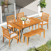 Tangkula 6 Pieces Outdoor Acacia Wood Dining Set for Backyard Garden Poolside Deck