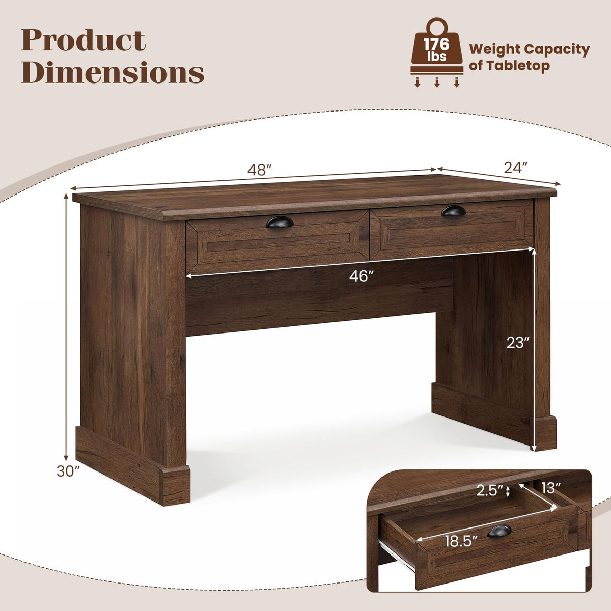 Tangkula 48” Computer Desk with 2 Drawers