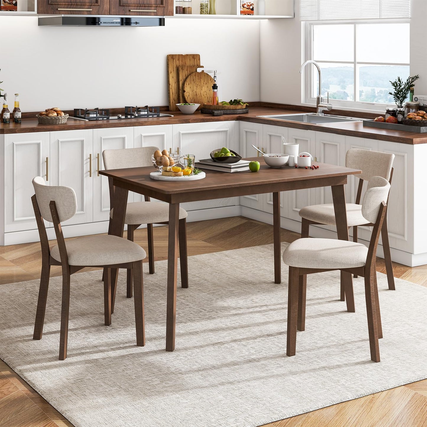 Tangkula Dining Table Set for 4 Dinette Set with Table and 4 Padded Seat