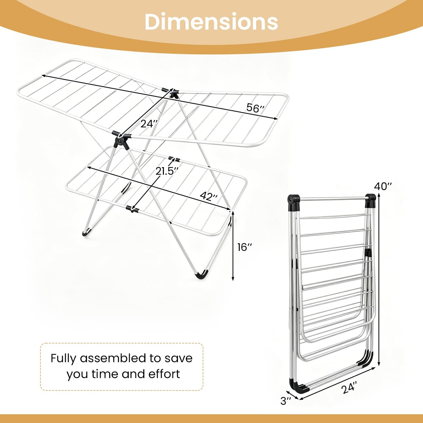 Tangkula 2-Level Heavy-Duty Aluminum Laundry Drying Rack Collapsible with Height-Adjustable Wings
