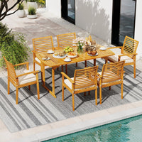 Tangkula 7 Piece Patio Acacia Wood Dining Set for 6