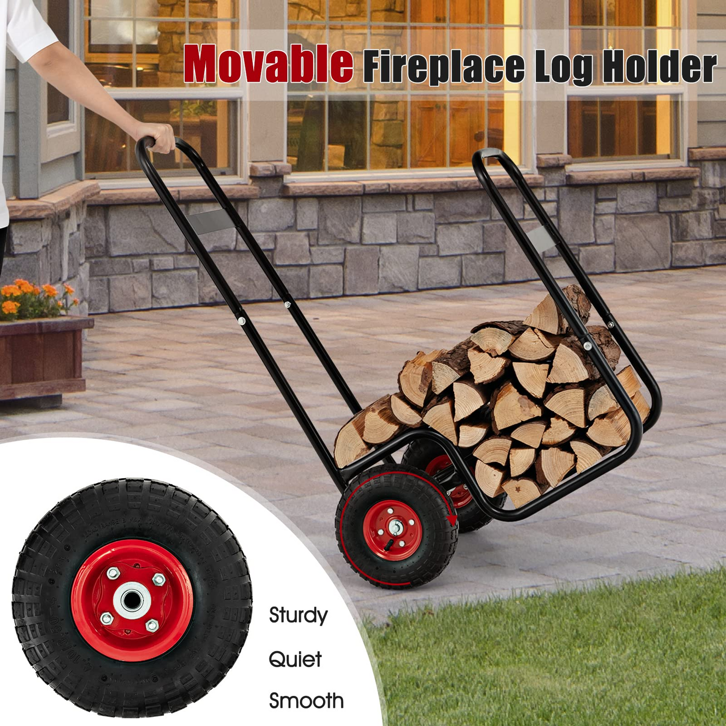 Tangkula Firewood Log Cart, Wood Rack Storage Mover with Rolling Wheels & Ergonomic Handle