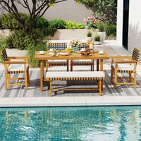 Tangkula 3 Piece Patio Dining Set for 4 People with 1.97” Umbrealla Hole & 2 Cushioned Bench