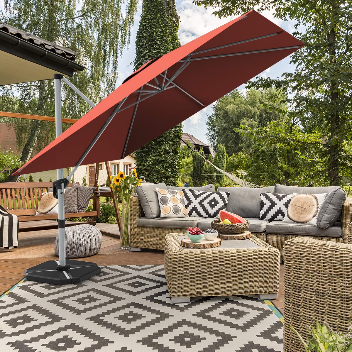 Tangkula 10ft Patio Cantilever Umbrella w/Cross Base