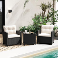 Tangkula 3 Piece Patio Furniture Set, Rattan Conversation Set w/Soft Seat & Back Cushions
