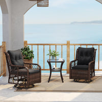 Tangkula 3 Piece Patio Swivel Rocker Set with Tempered Glass Side Table
