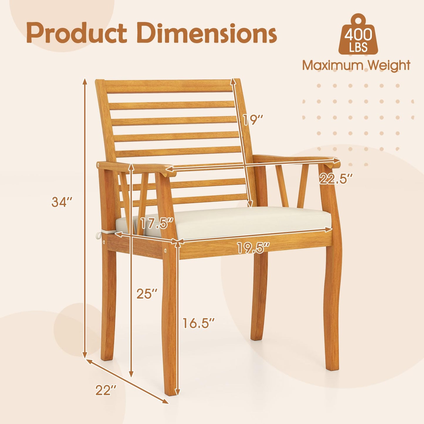 Tangkula Patio Chairs Set of 2/4 with Inclined Backrests and Slatted Seats