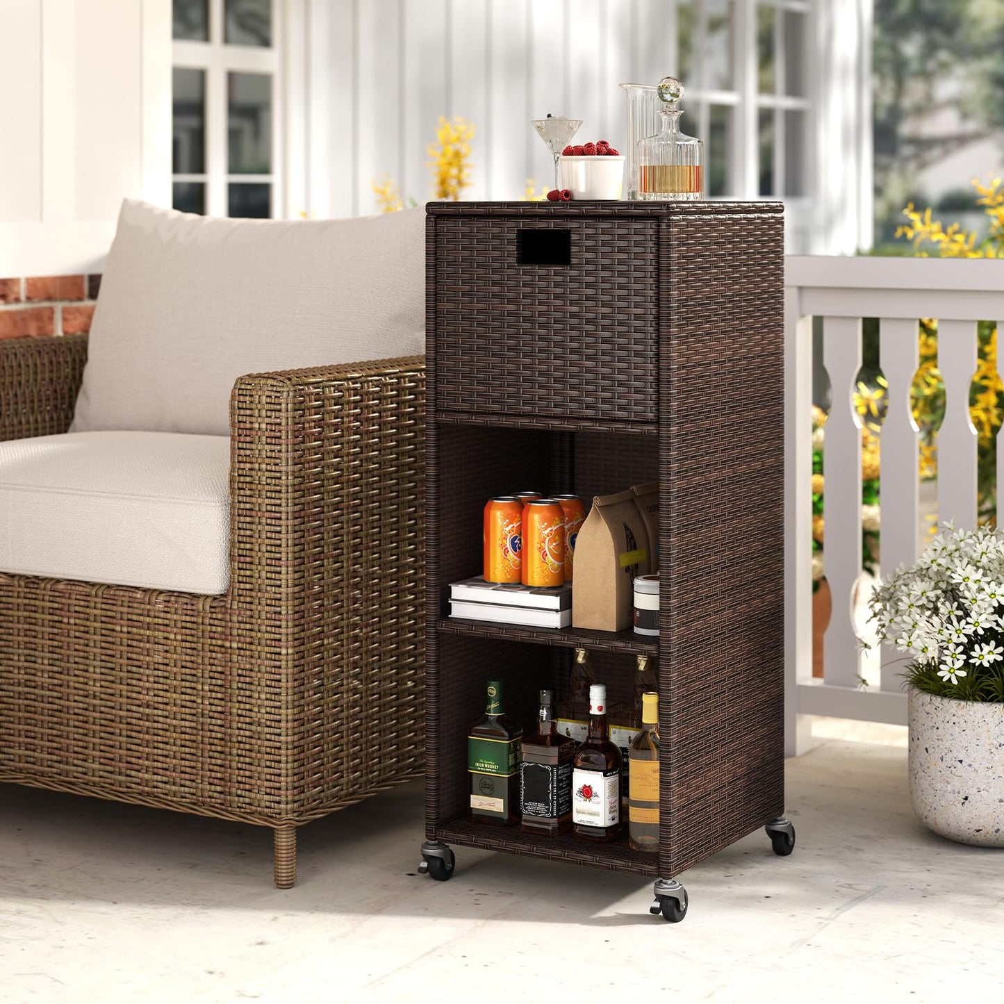 Tangkula Rattan Outdoor Storage Cabinet for Backyard Poolside Porch