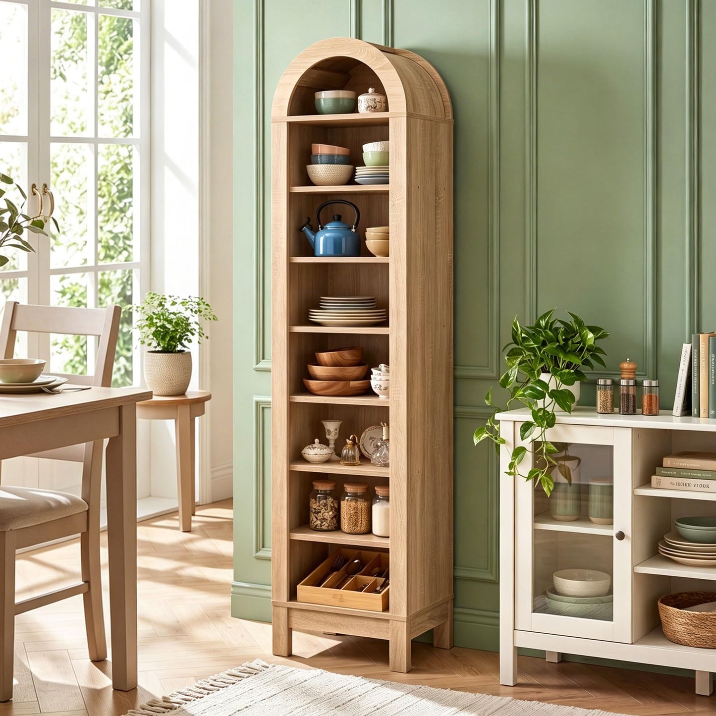 Tangkula 71" Tall Arched Bookcase for Living Room