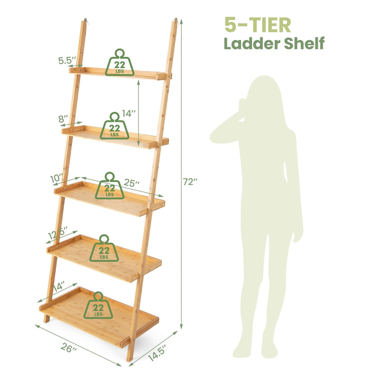Tangkula Étagère à 5 Niveaux pour Salon Salle de Bain Bureau Décoration Intérieure