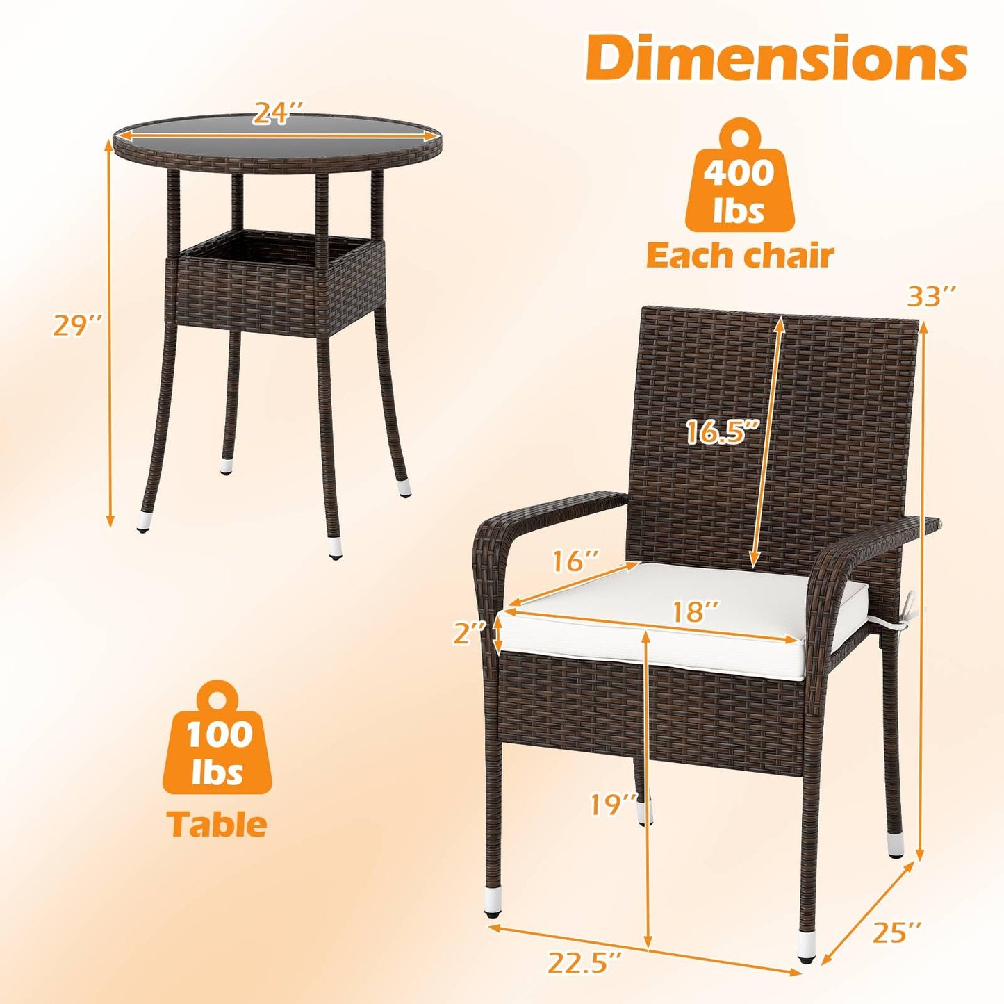 Tangkula 3 Piece Patio Furniture Set with Sturdy Metal Frame for Porch