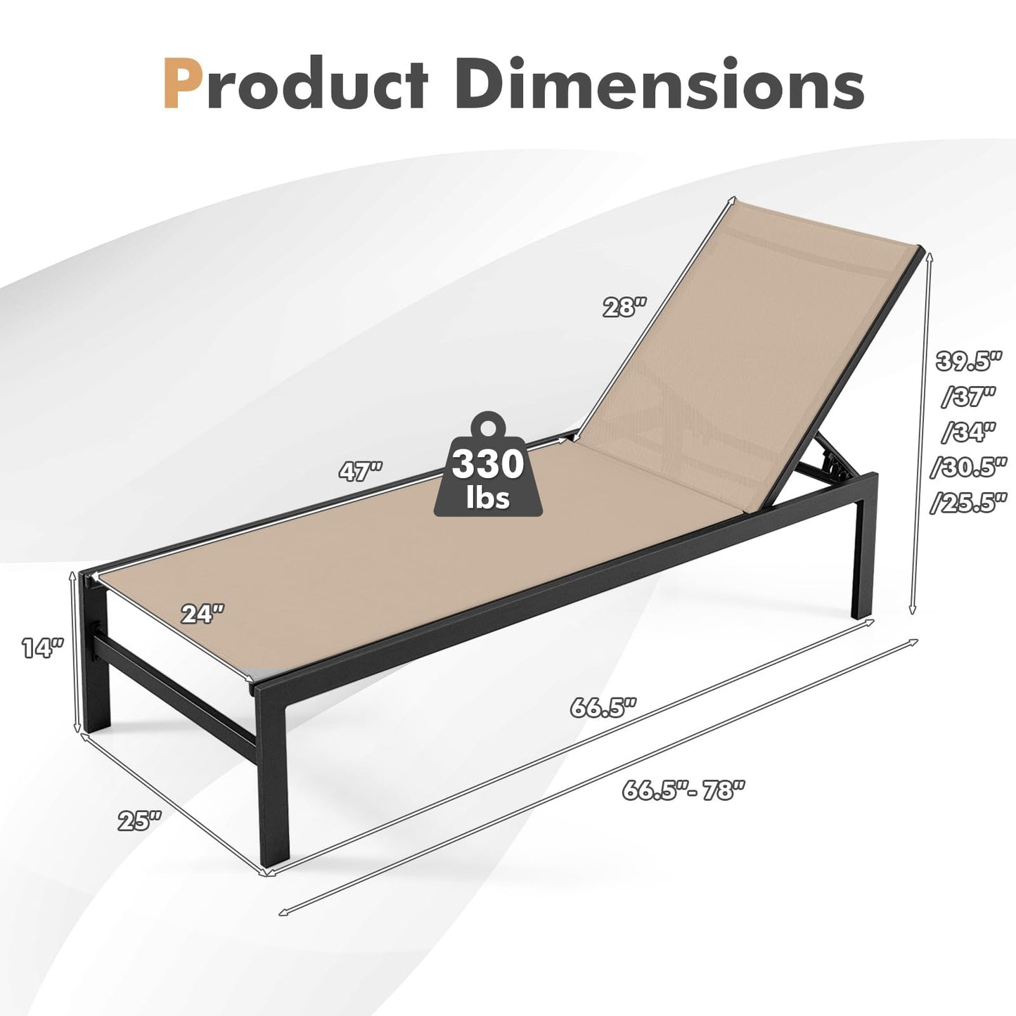 Tangkula Aluminum Patio Chaise Lounge, Outdoor Adjustable Lounge Chair with 6-Position Backrest