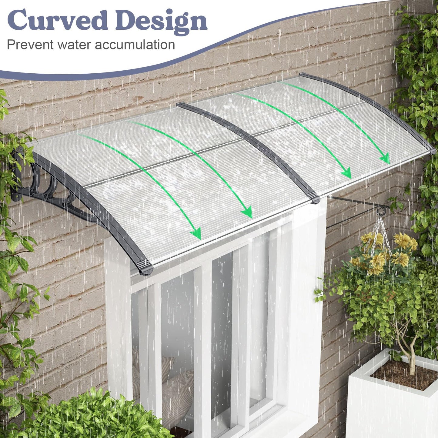 Tangkula 40" x 80" Window Awning with Hollow Sheet for Rain Snow Sunlight Protection