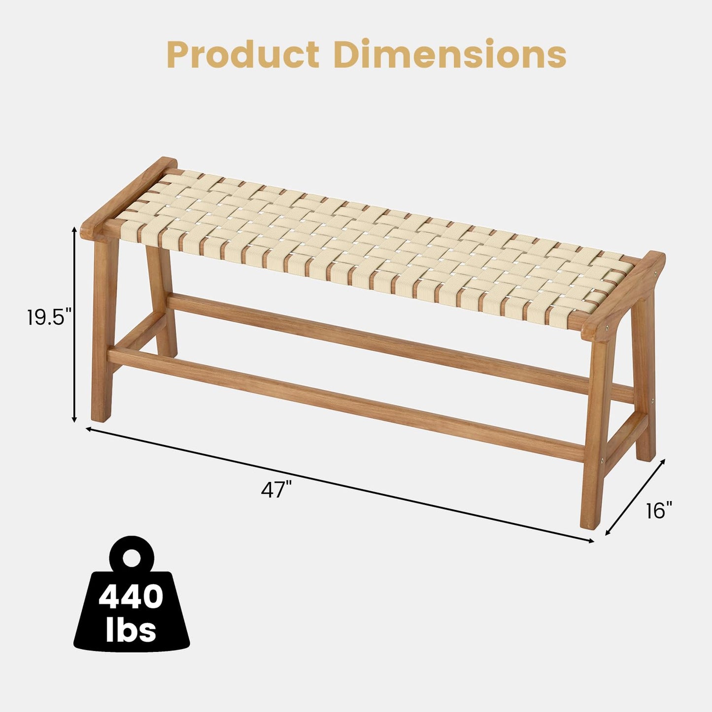 Tangkula Teak Wood Outdoor Bench Patio Backless Wooden Dining Bench