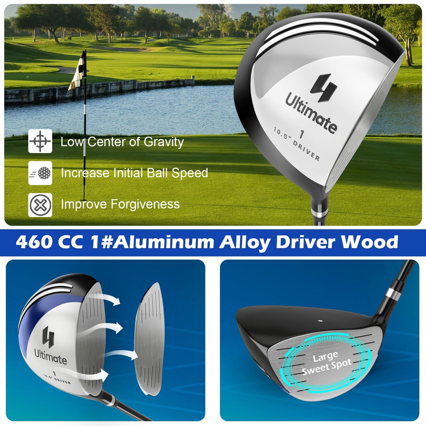 Tangkula Ensemble complet de 10 clubs de golf pour homme, droitier