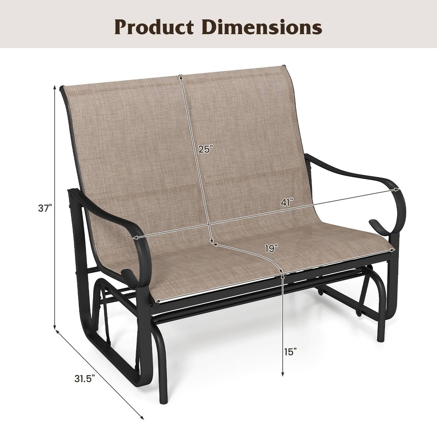Banc de jardin Tangkula Gilder 2 places en tissu avec dossier haut