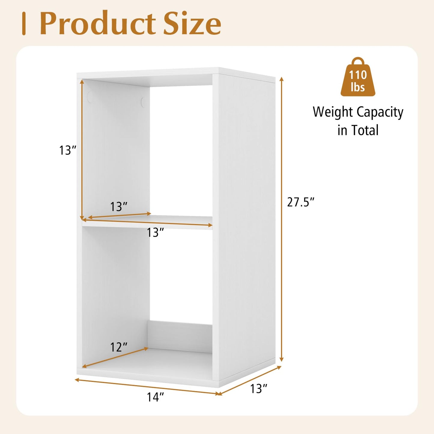 Tangkula 2-Cube Bookcase, 3-Tier Bookshelf with Open Compartments