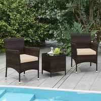 Tangkula 3 Pieces Patio Rattan Furniture Set, Outdoor Conversation Set with PE Wicker Armchairs