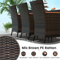 Tangkula 7 or 9 Piece Outdoor Dining Set, Patio Wicker Furniture Set with Acacia Wood Table Top w/Umbrella Hole
