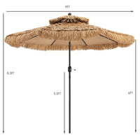Tangkula 9 ft Thatched Patio Umbrella, 2 Tier Hawaiian Style Grass Beach Umbrella with 8 Ribs