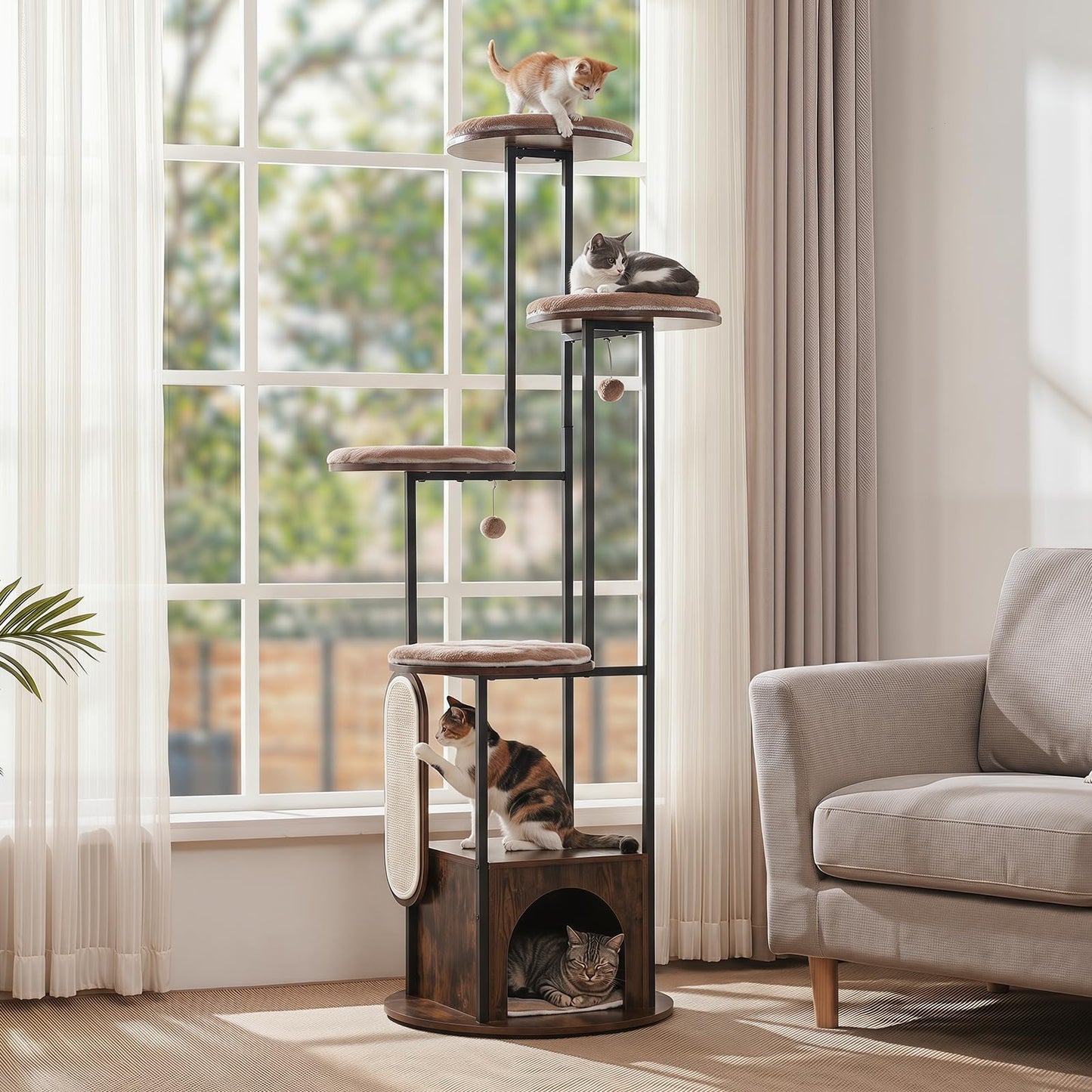 Tangkula Modern Cat Tree Tower with Top Perch (Rustic Brown)