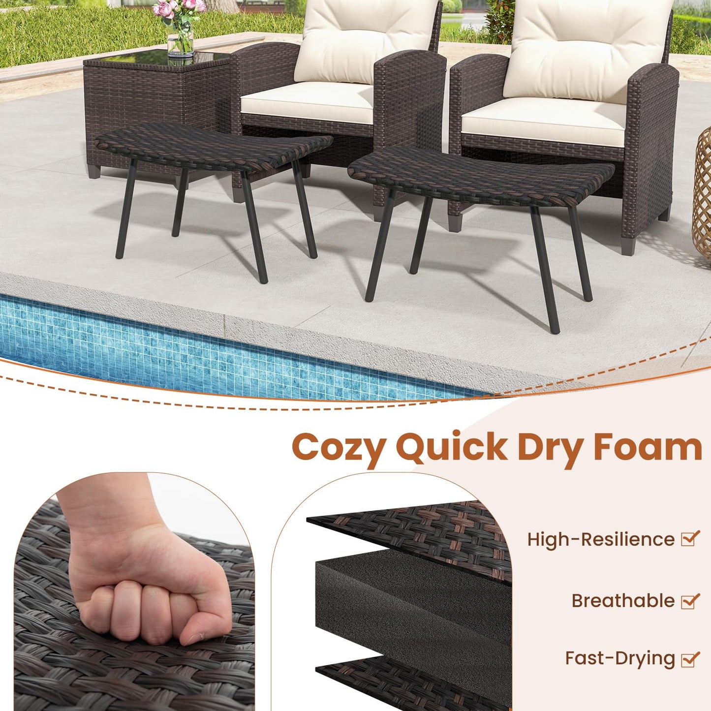Tangkula Set of 2 Patio Ottomans