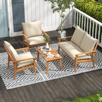 Tangkula 4 Pieces Patio Furniture Set Outdoor Acacia Wood Conversation Set