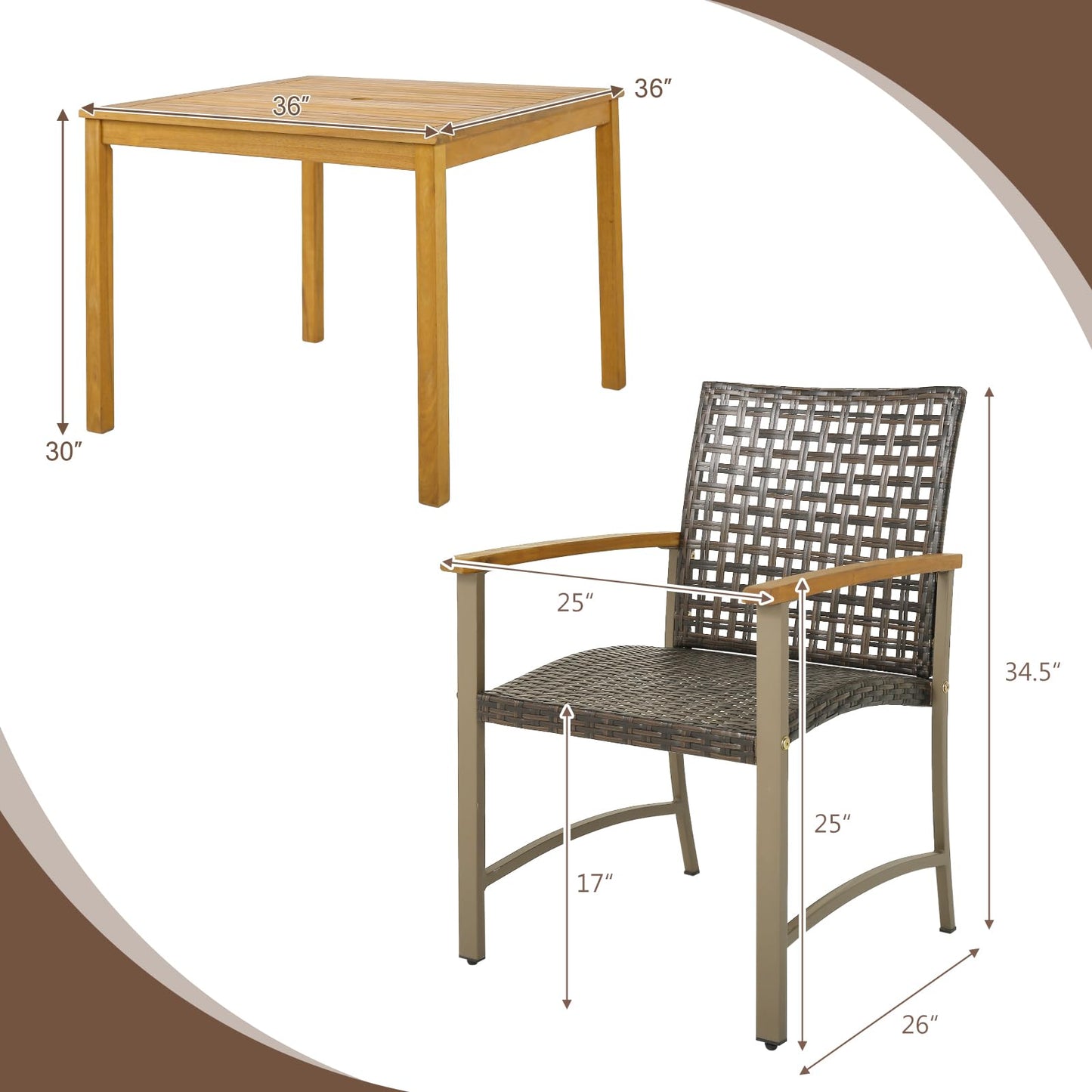 Tangkula 5 Pieces Patio Dining Set with 1.9” Umbrella Hole
