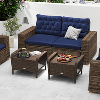 Tangkula 2 Pieces Patio Wicker Ottomans with Removable Cushions for Additional Seating