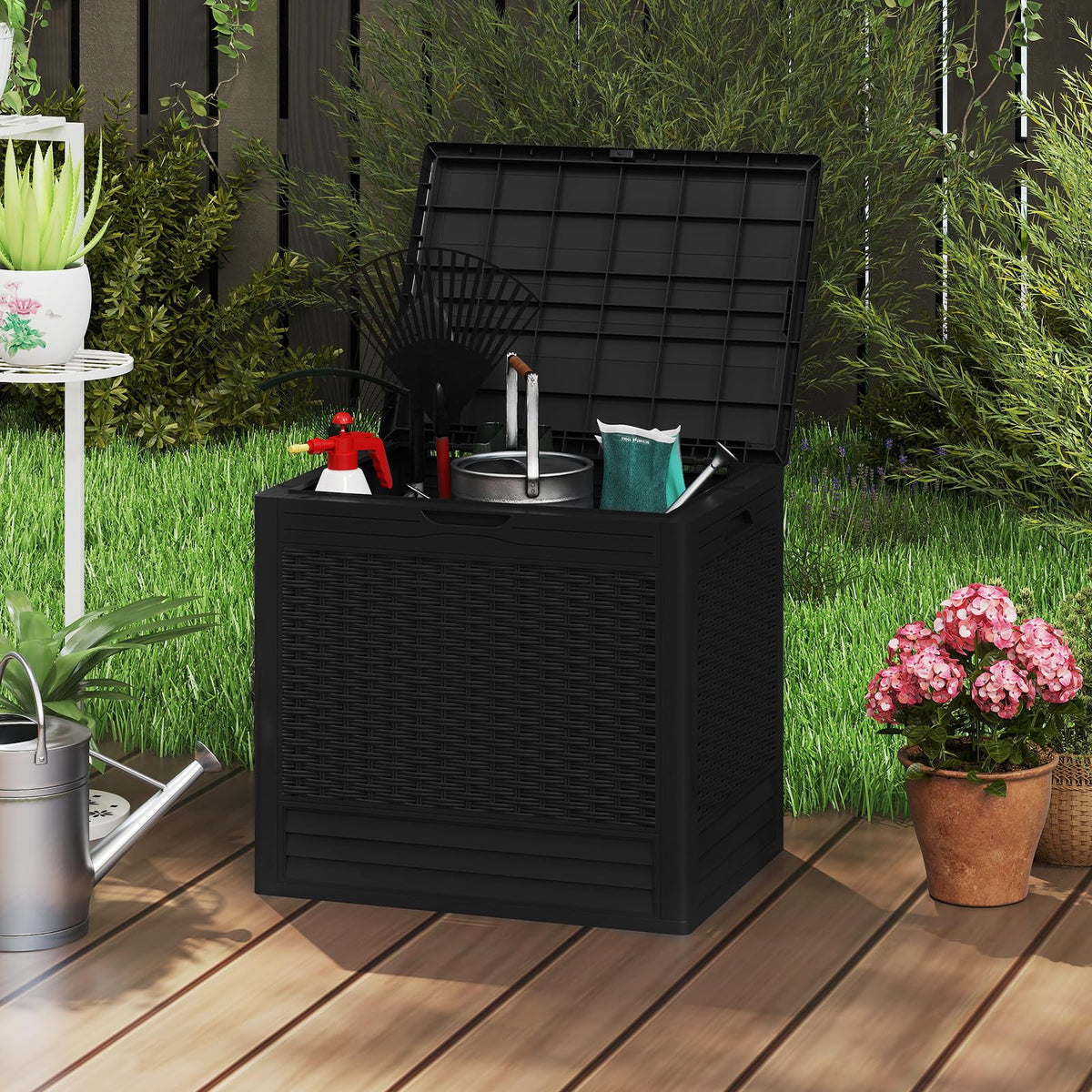 Tangkula 25 Gallon Waterproof Outdoor Storage Box with Lockable Lid