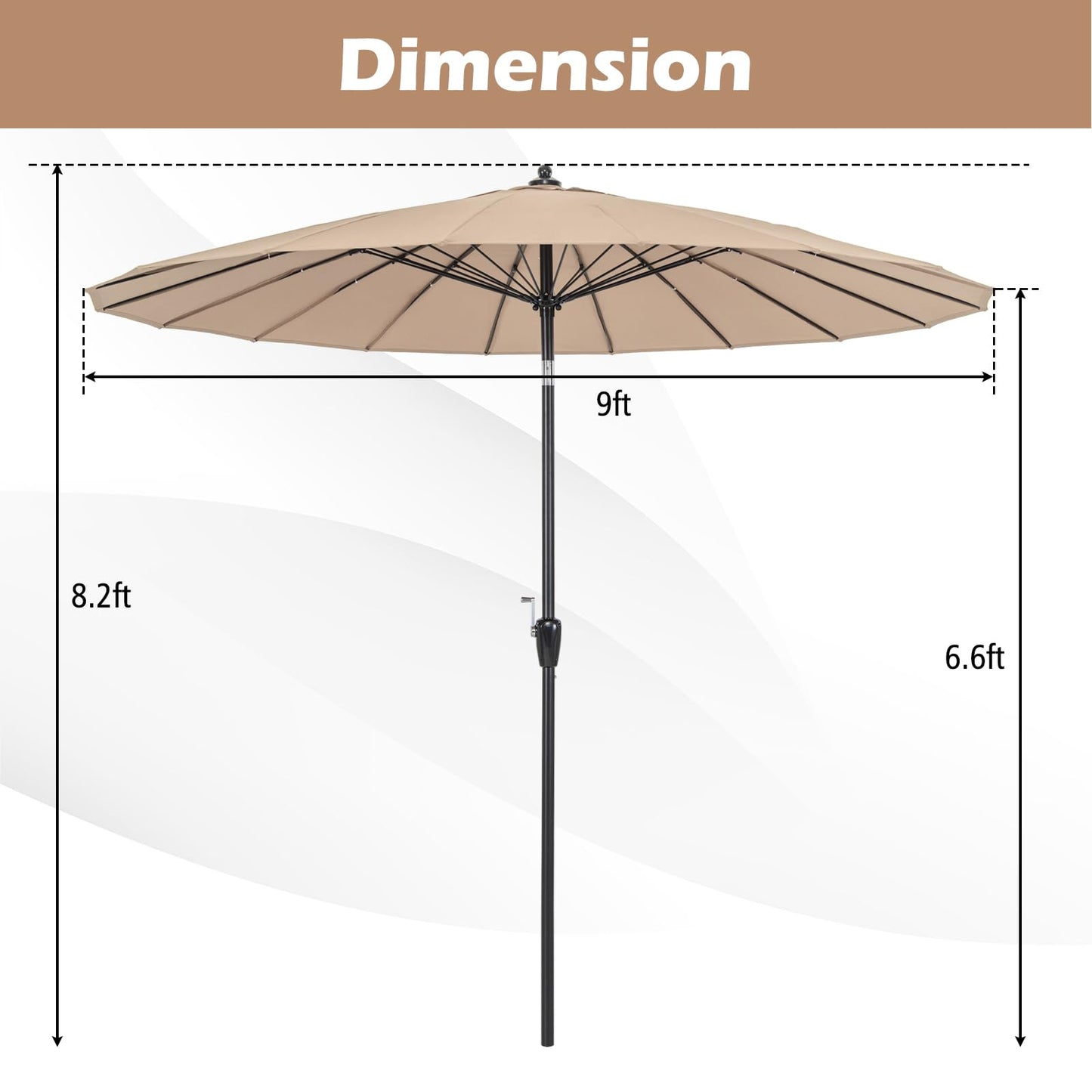 Tangkula 9FT Round Patio Umbrella, Outdoor Market Umbrella with 18 Fiberglass Ribs