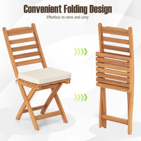 Tangkula Patio Folding Chairs Set, Acacia Wood Slatted Dining Chairs w/Soft Seat Cushion